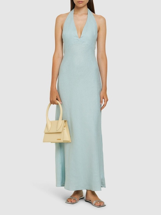 Reformation Dresses & Skirts - Reformation Deliah Linen Light Blue Halter Maxi Dress, Size 6.